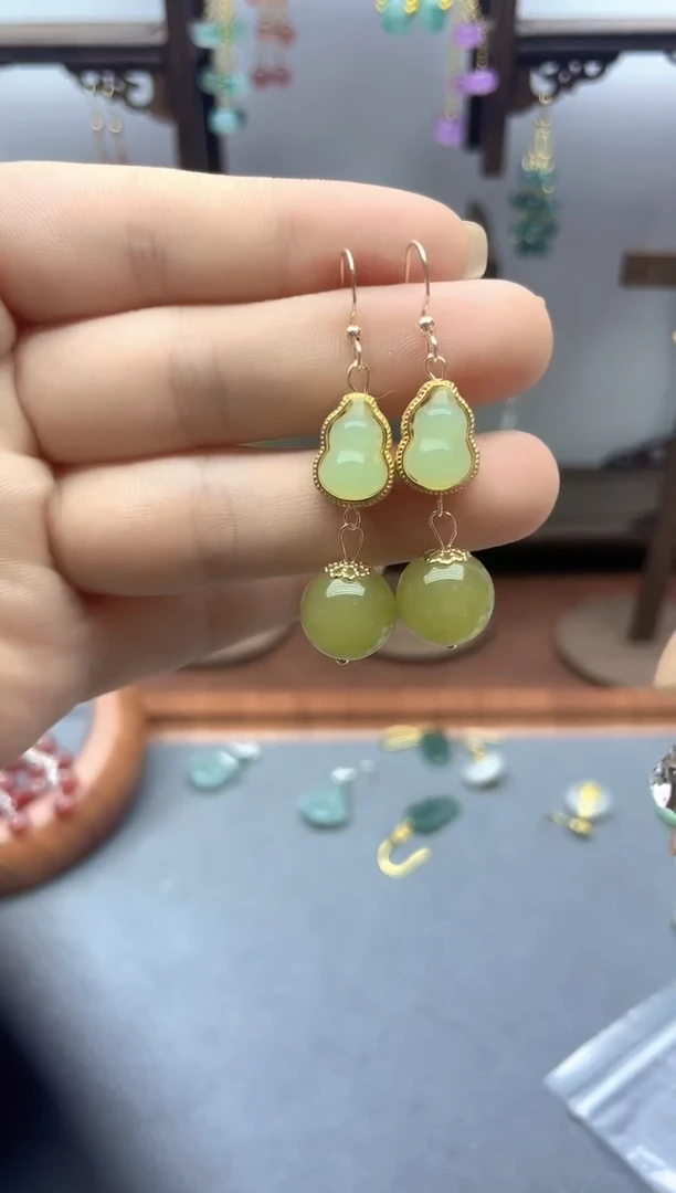 银S925镶嵌和田玉耳饰112700