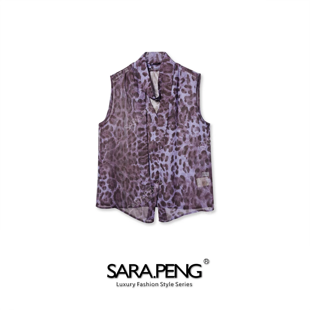 S.PENG美人豹｜新原创桑蚕丝系带豹纹无袖上衣｜造型百变｜优雅轻奢