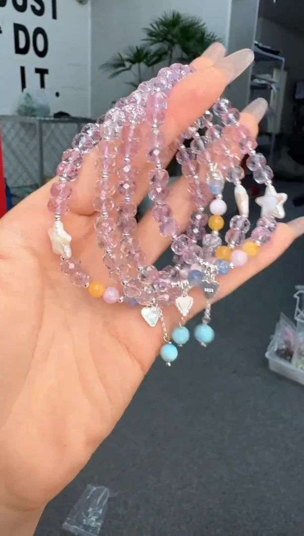 水晶手链银S925镶嵌K012紫水盘珠设计款