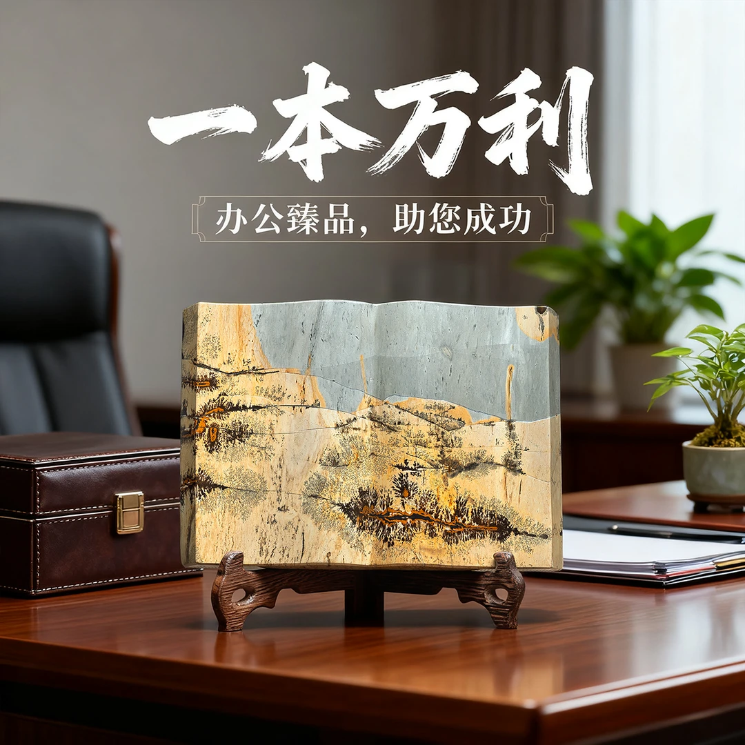 内有多款国画石奇石一本万利书本送礼装饰中式风水摆件GXS81-120
