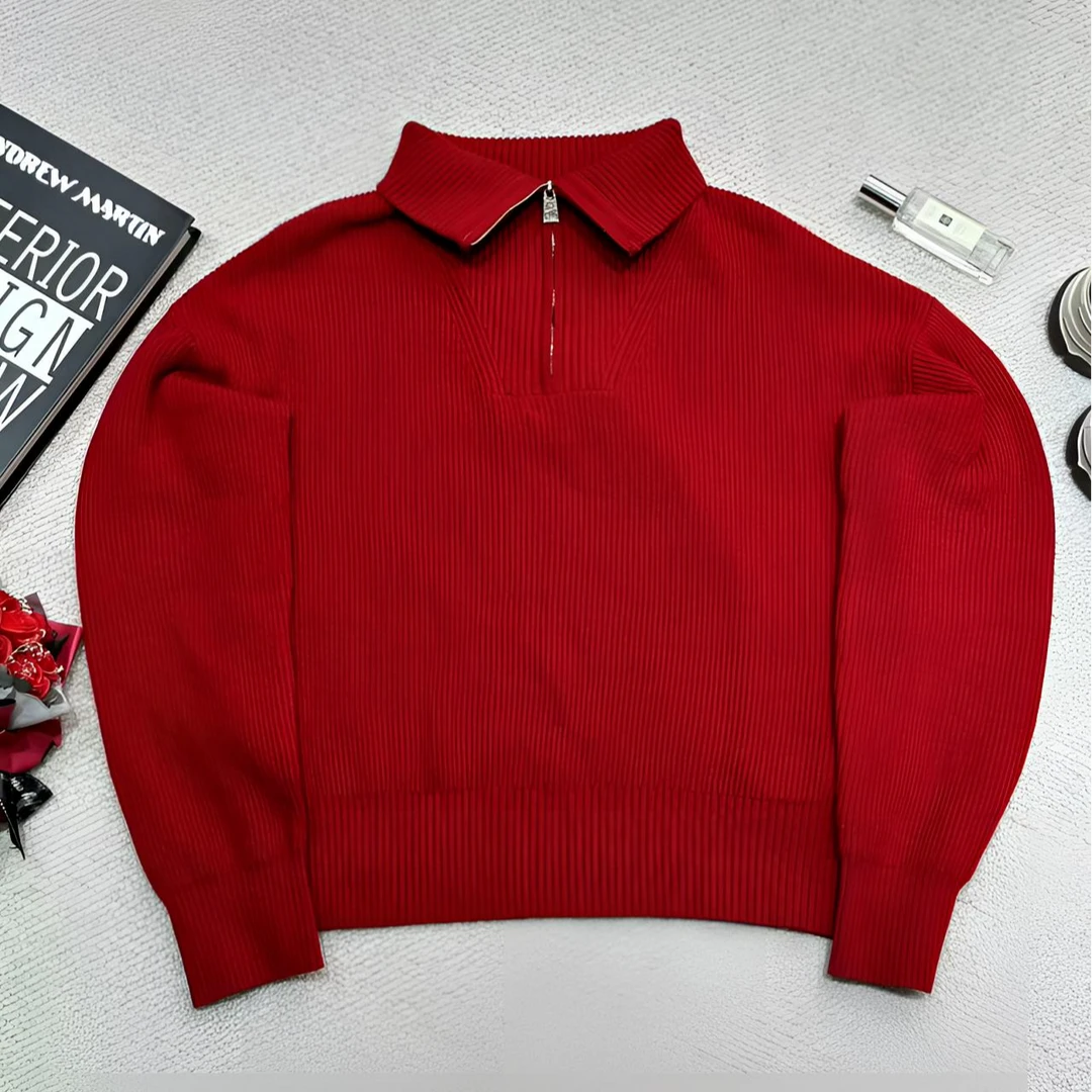红色毛衣秋冬百搭毛针织衫休闲时尚立领打底百搭长袖1226