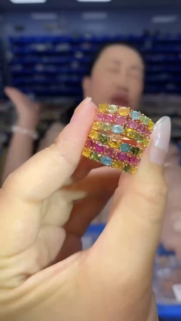 JZ3073银S925镶嵌碧玺  多样性发货发其一