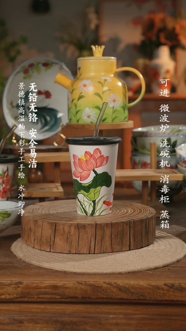 瓷景德镇高温瓷釉下彩手绘陶瓷