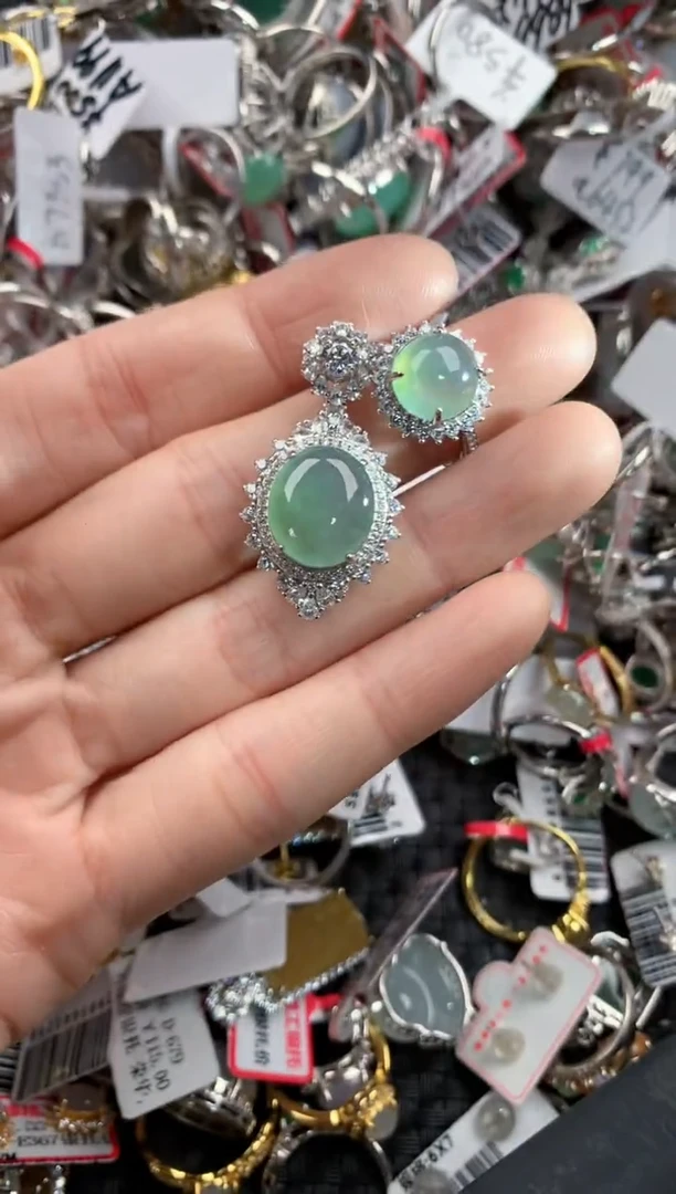 银S925镶嵌戒指翡翠666   10