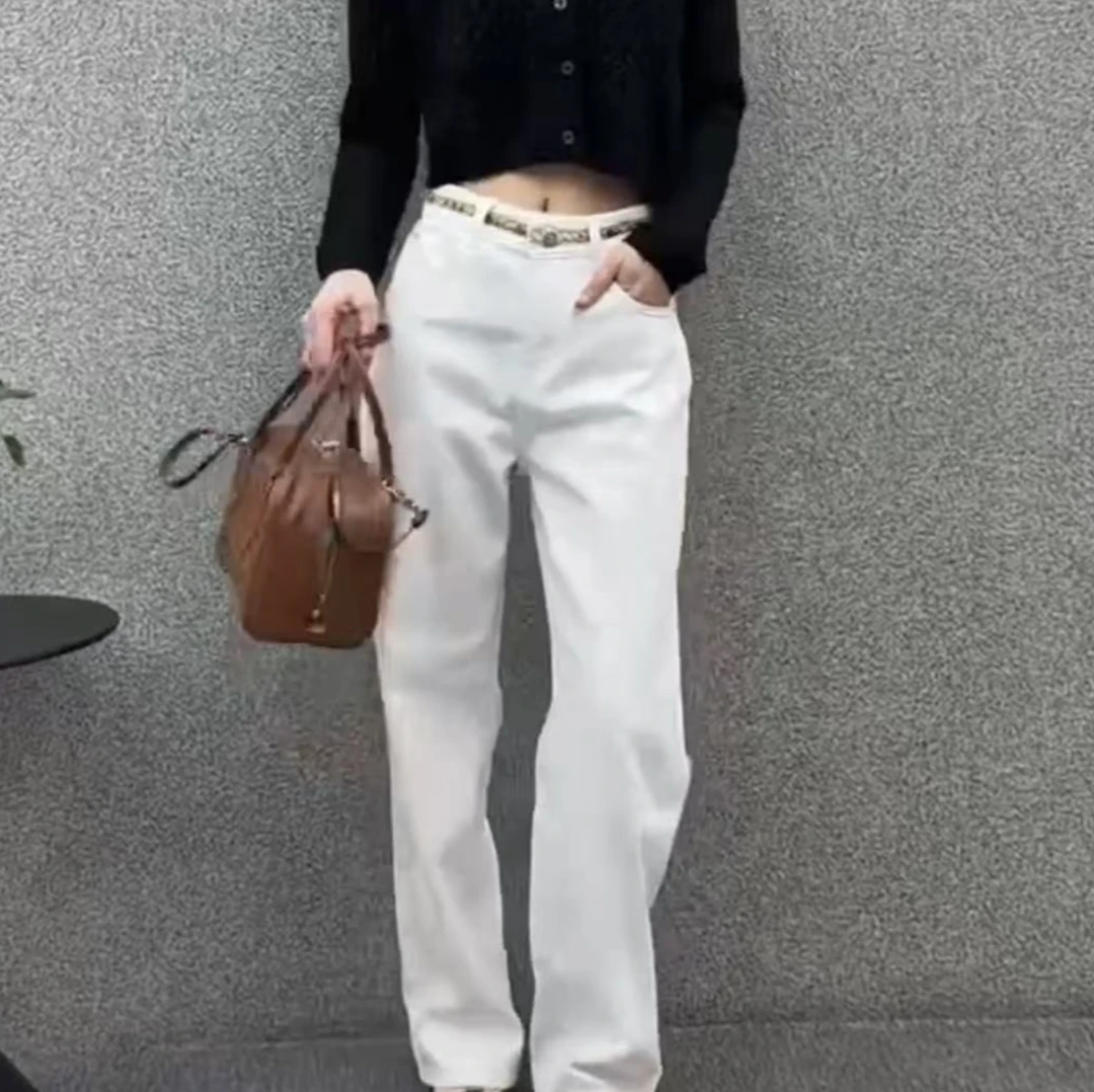 极简风高腰牛仔裤长裤简约户外