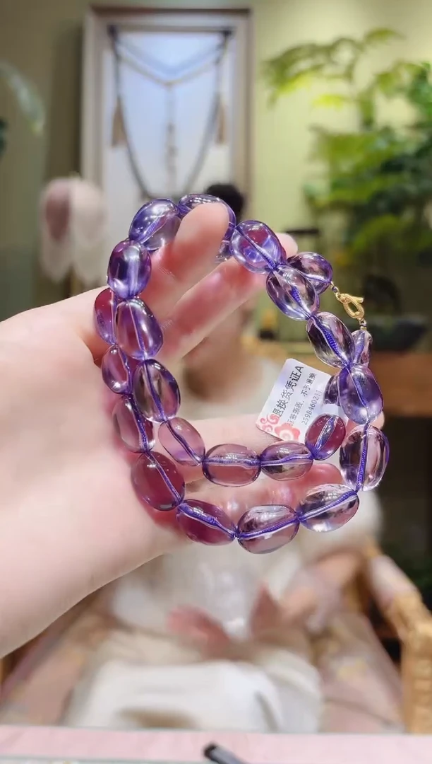 【闪购商品】水晶项链18K金镶嵌鹅卵石紫水晶项链4号