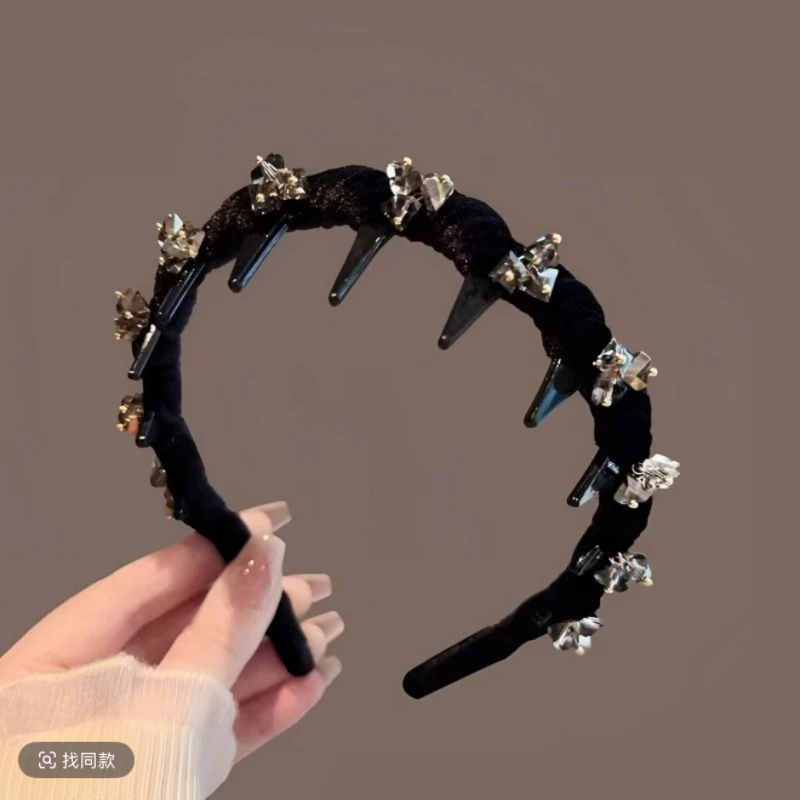 韩国丝绒水钻波浪发箍女2025年新款轻奢头箍成人款洗脸防滑压发卡