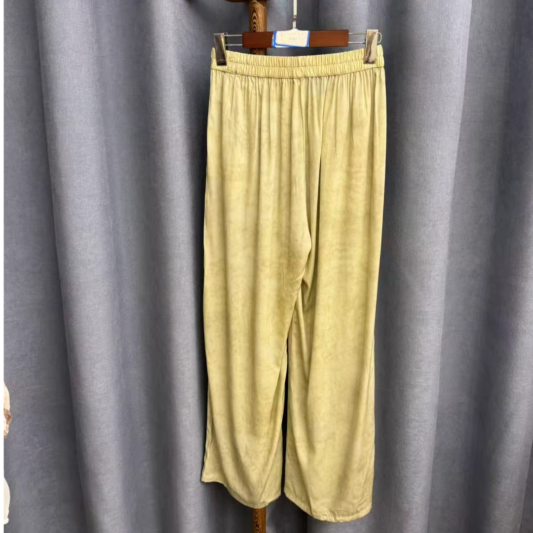 新款简约百搭宽松桑蚕丝直筒长裤女Z880