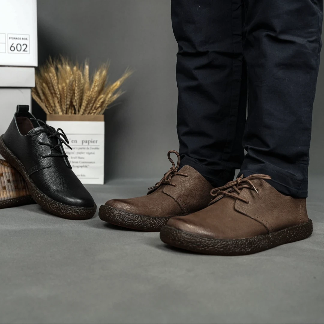 系带商务风透气休闲皮鞋户外男士英伦皮鞋舒适百搭真皮软底复古