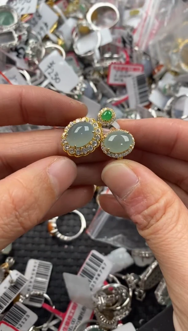 银S925镶嵌戒指翡翠888   3