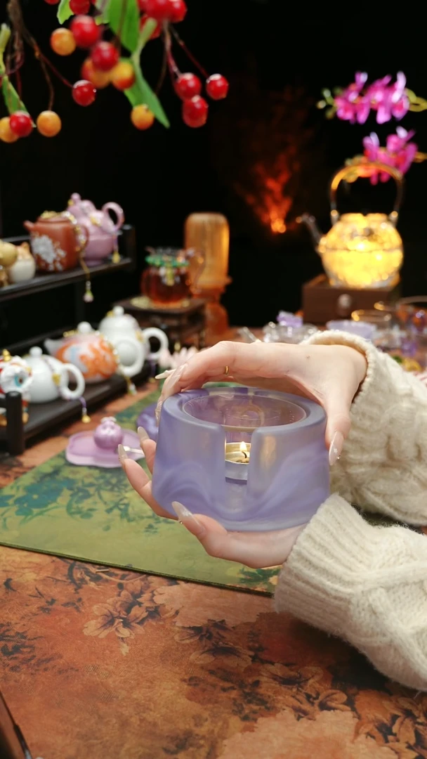 【闪购商品】紫色水晶琉璃蜡烛温茶台