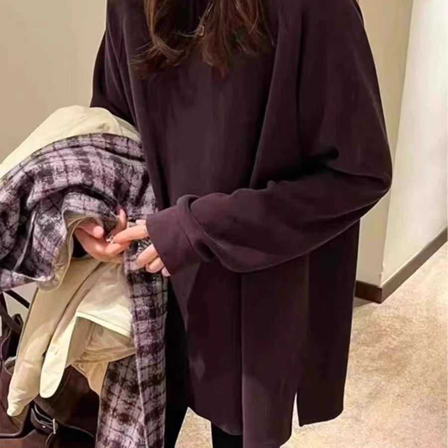 24394侧边开叉磨毛加绒加厚T恤女新款欧货女装打底衫潮