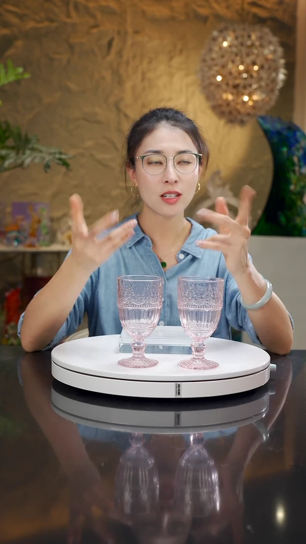 手工艺品琉璃福利粉色高脚一套六只