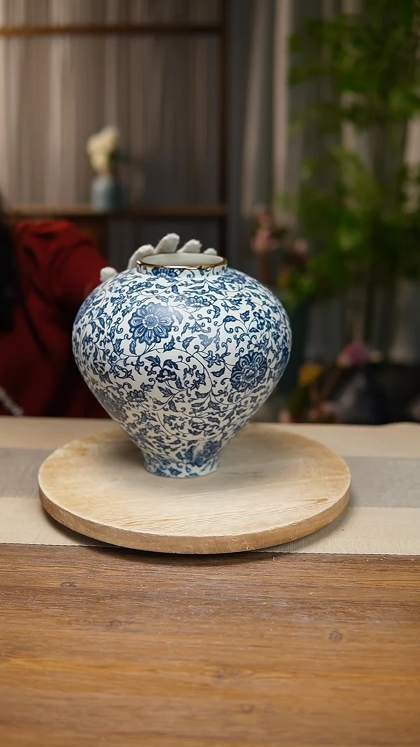 【闪购商品】陶瓷   花器青花瓷缠枝莲月亮罐