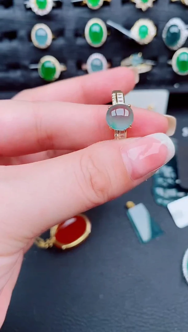 翡翠戒指银S925镶嵌天然a货翡翠308