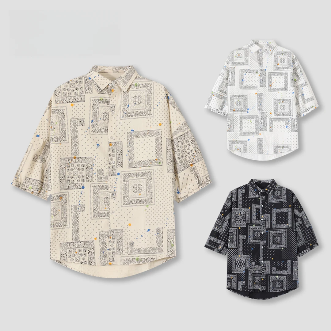 春夏薄款印花潮流时尚休闲衬衣满印衬衫-6208