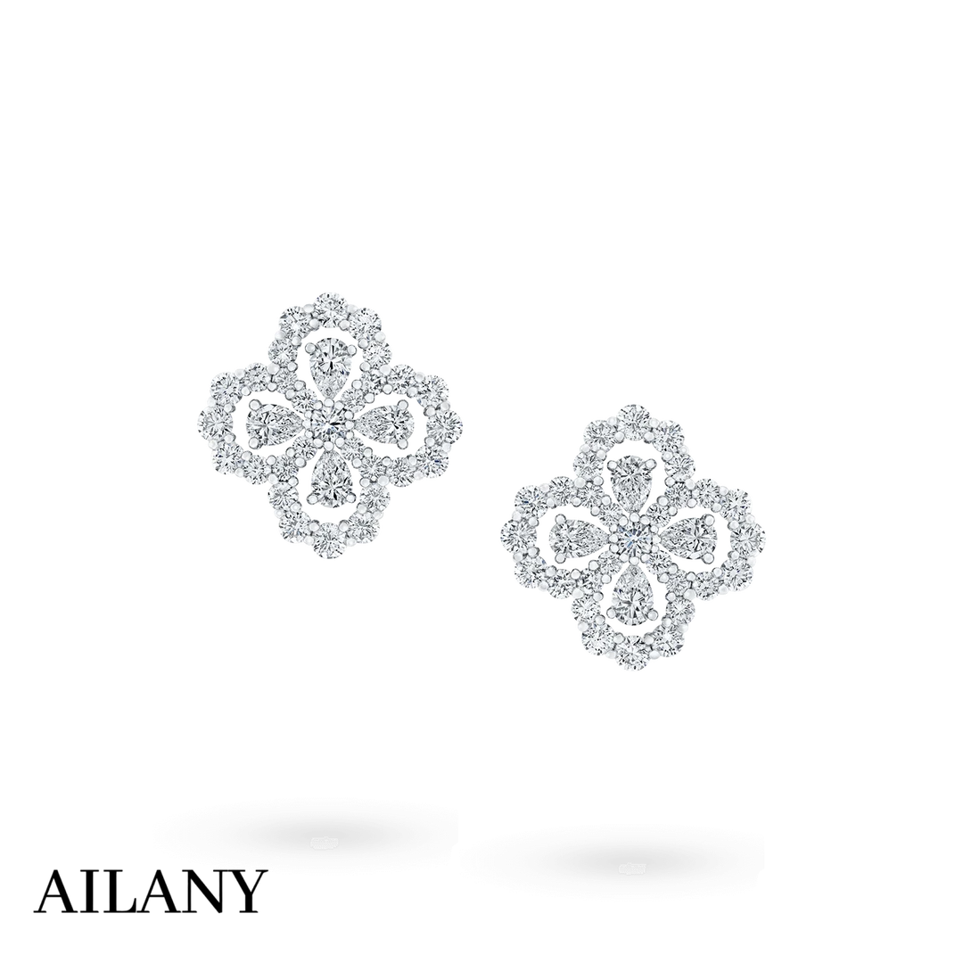 实验室培育钻石【定制】河南培育钻石LOOP四叶草培育钻石耳饰女铂金