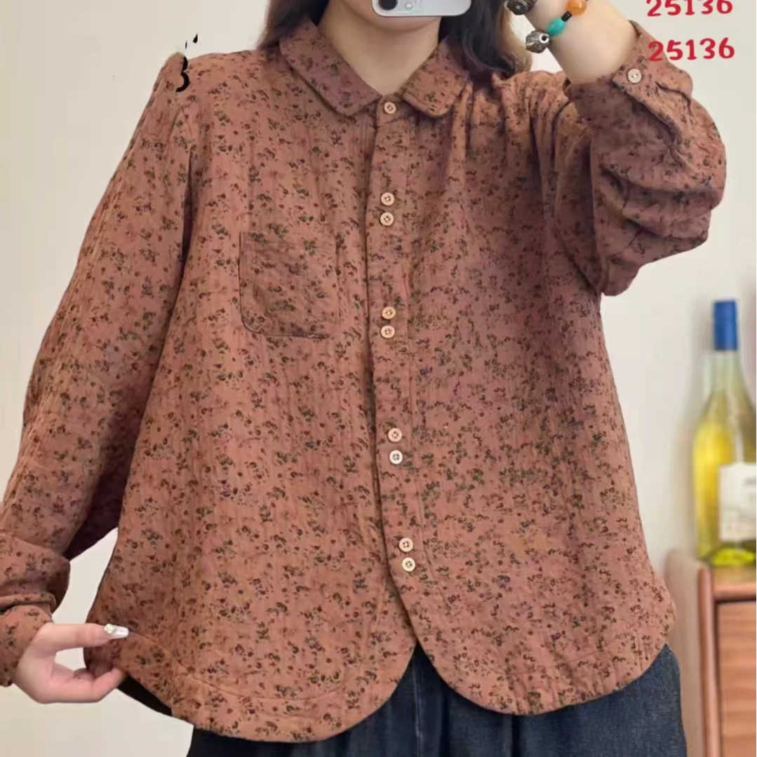 14804新款春秋休闲减龄宽松显瘦印花碎花衬衫