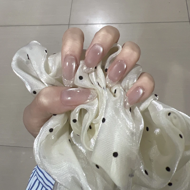 JDD双12【银沙滩】秋冬显白猫眼亮片细闪纯手工穿戴甲美甲贴片短款