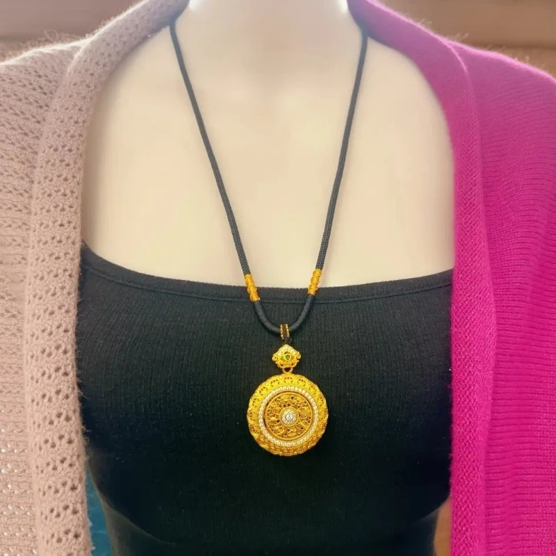 铜合金吊坠 精工版新中式国风旋转八宝花丝罗盘编绳长