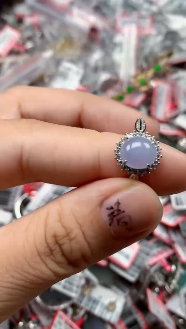 银S925镶嵌戒指翡翠天然A货缅甸翡翠