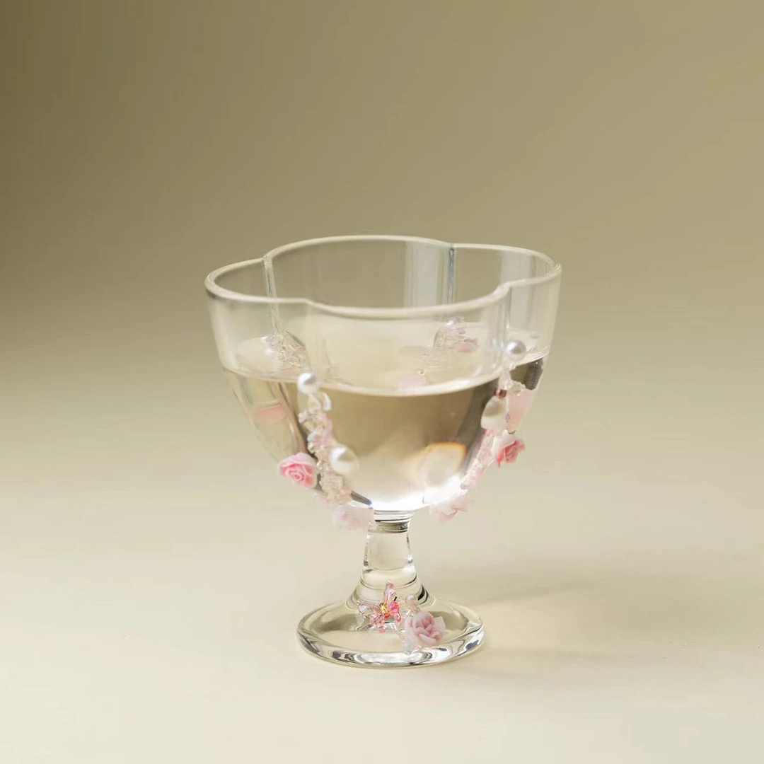 创意高端高足粉雾星辰蝴蝶花朵耐热仙女主人杯