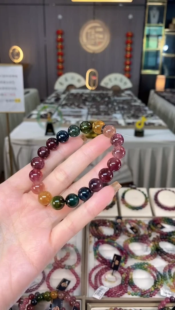 未镶嵌冰透体老矿碧玺彩虹单圈手串10mm+碧玺dan多样性发一条