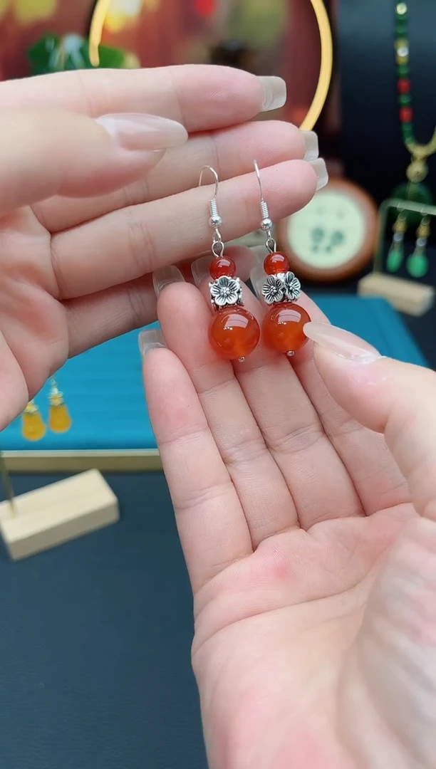 玛瑙/玉髓耳饰银S925镶嵌422000