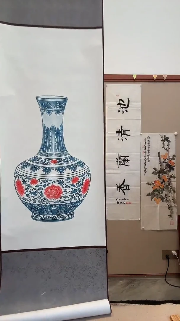 拓片j花瓶拓片卷轴一件