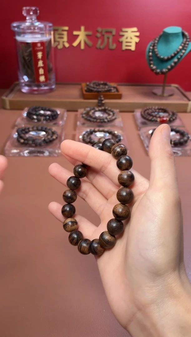 沉香手串沉水越南芽庄白棋爆满瘿子瘤疤12单圈