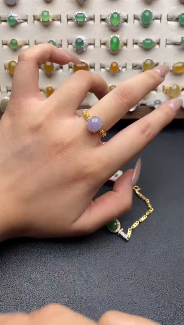 银S925镶嵌戒指翡翠一物一证一礼盒