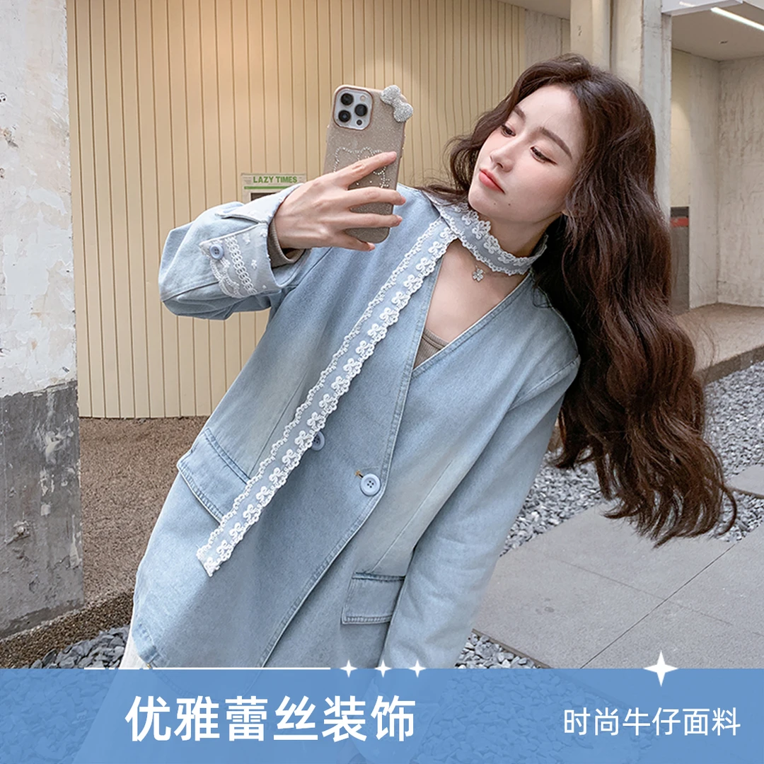 独特漂亮气质名媛高级感蕾丝拼接西装外套女2025春季新款休闲西服