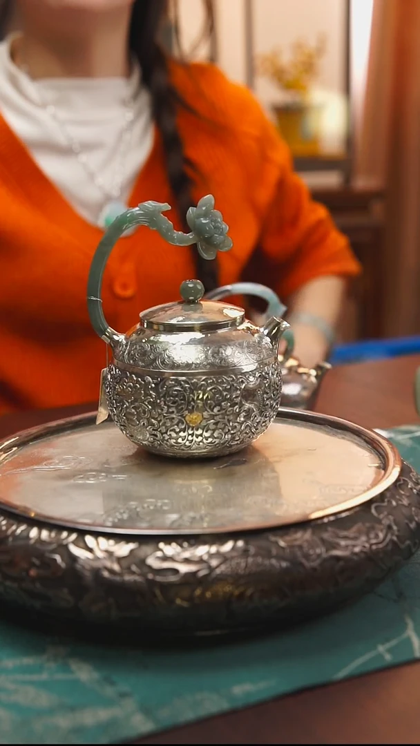 古悦足银999泡茶壶