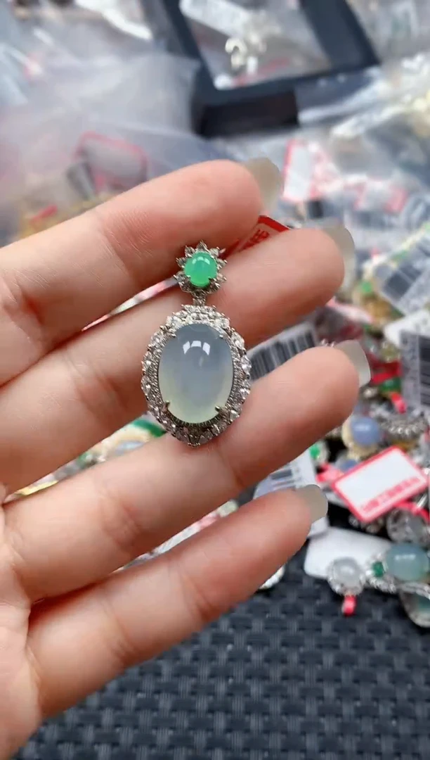 银S925镶嵌戒指翡翠天然A货缅甸翡翠