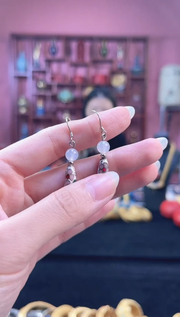 非遗 景泰蓝耳饰 水滴 白色