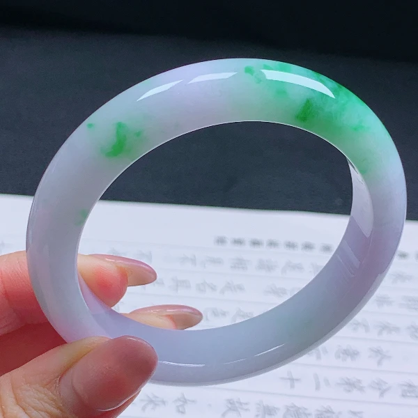 57圈天然翡翠A货老坑冰糯种飘正眼阳绿正圈手镯4女款冰透飘绿