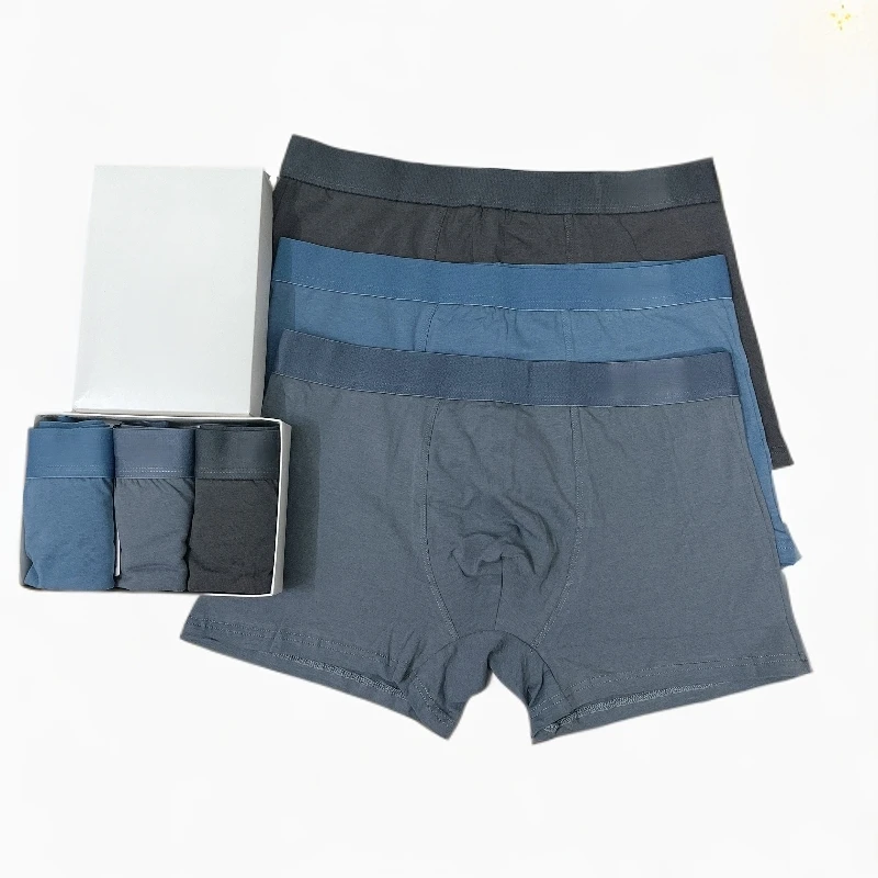3条1盒装棉男士内裤透气简约中腰男平角内裤舒适男款时尚内裤