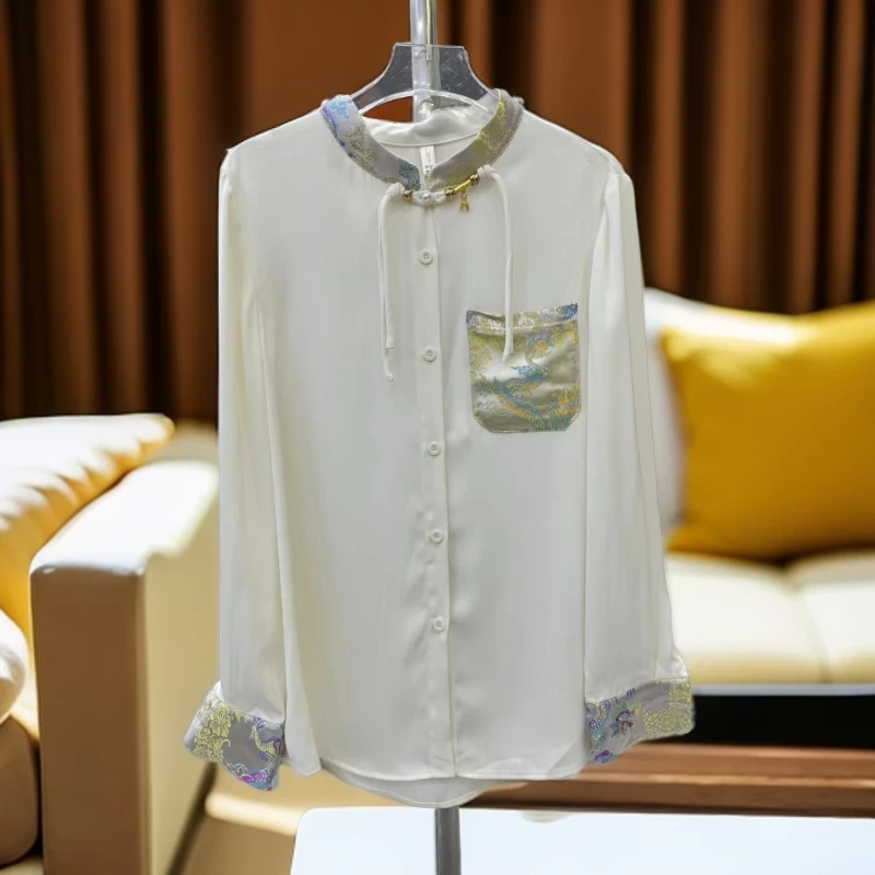 S085气质衬衣长袖轻奢时尚春季提花百搭法式S55085