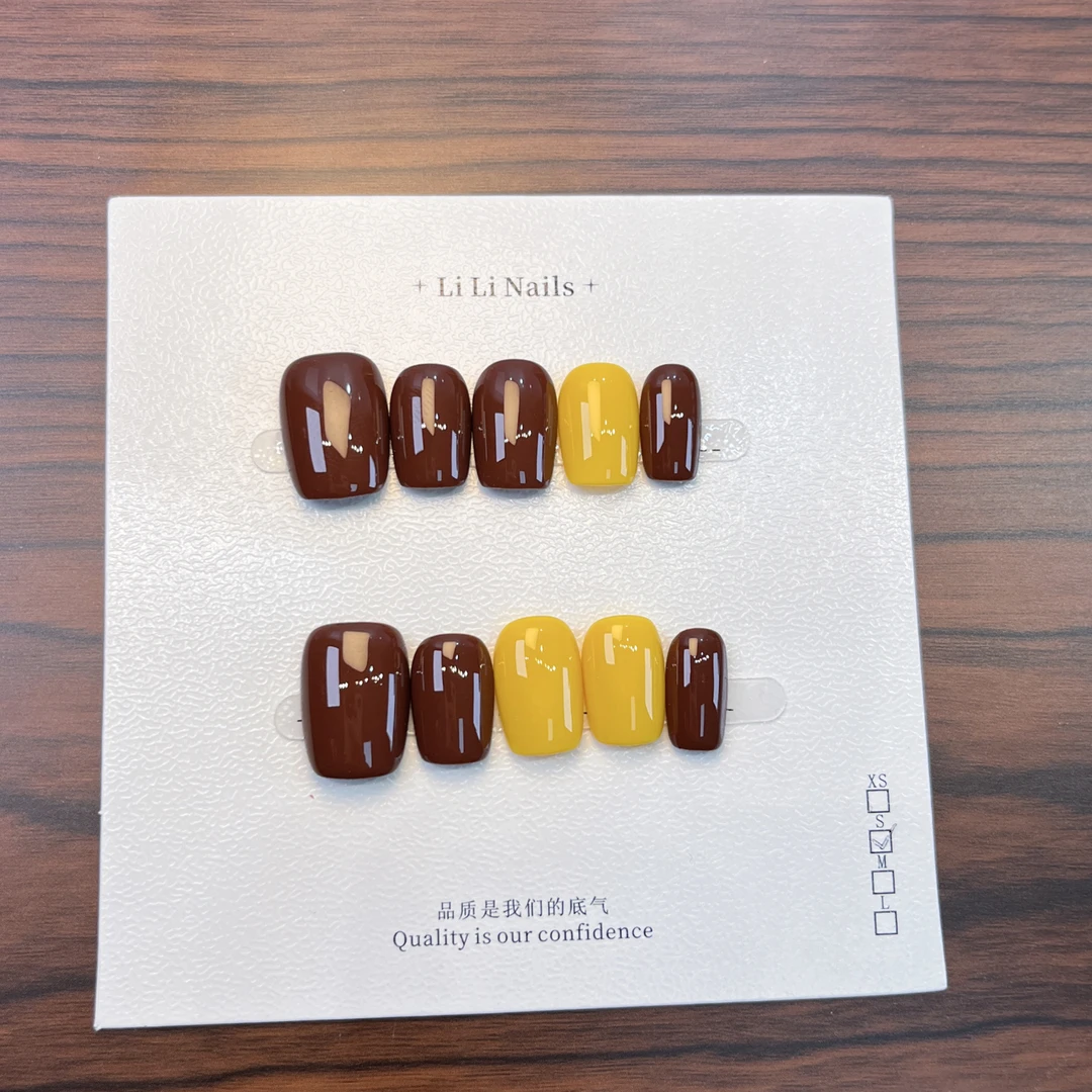 金棕奶咖｜姜黄咖色纯色简约秋冬显白纯手工穿戴美甲跳色美甲10片