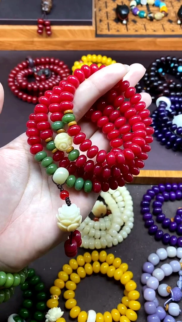 白玉菩提手串红菩提小米珠108颗雕刻火莲花手串