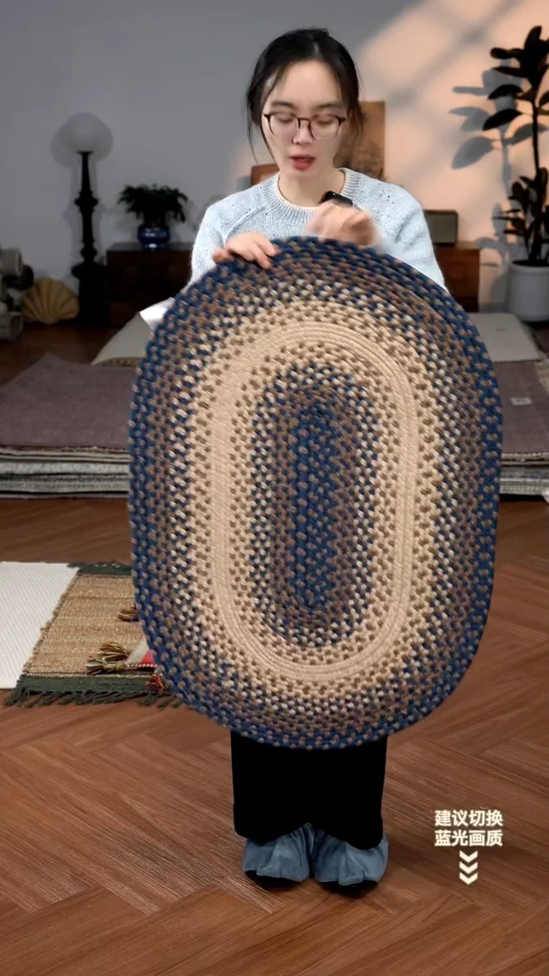 化学纤维【60*90】外贸手工丙纶绳编地毯【椭圆01】