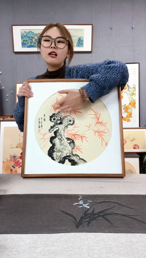 【闪购商品】国画手写手绘带框作品-52*52-