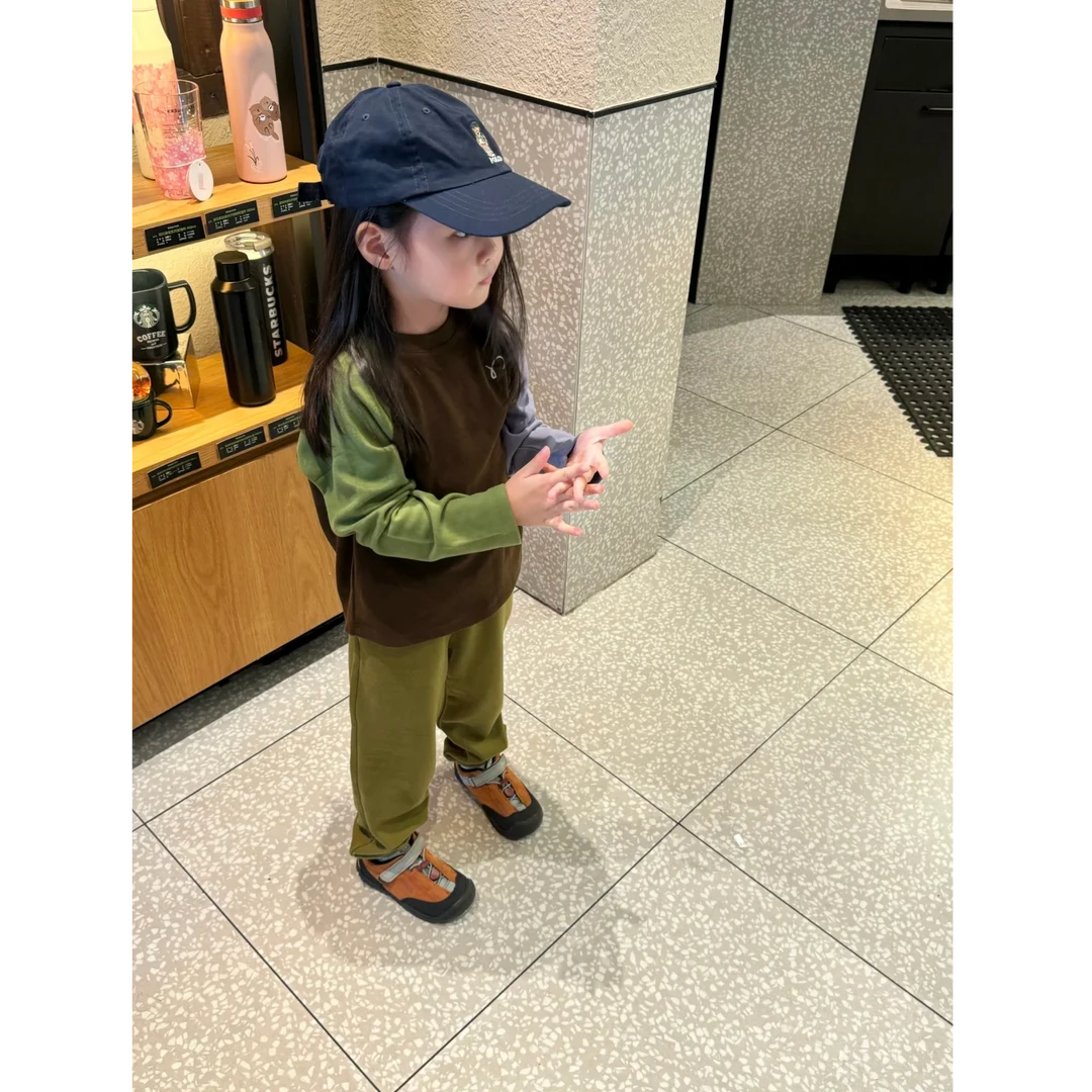 壹妈韩版童装女童秋冬套装洋气儿童时髦拼色t恤长袖上衣休闲裤子