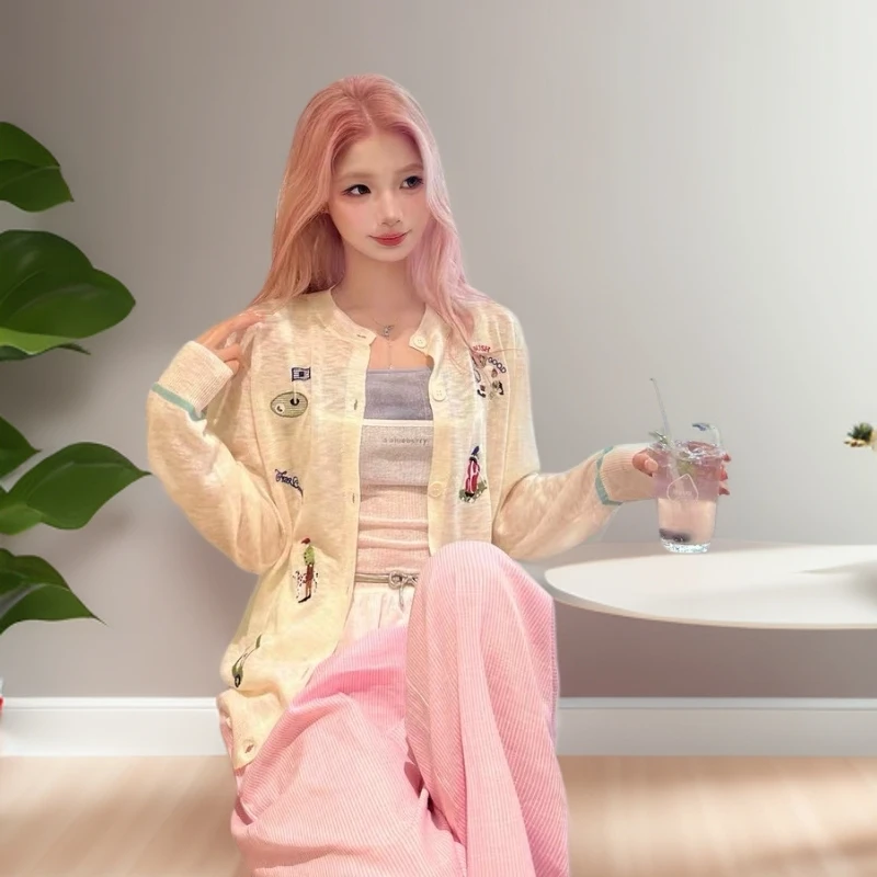 韩系薄款针织衫女2025新款夏日防晒开衫外套宽松显瘦罩衫毛衣上衣