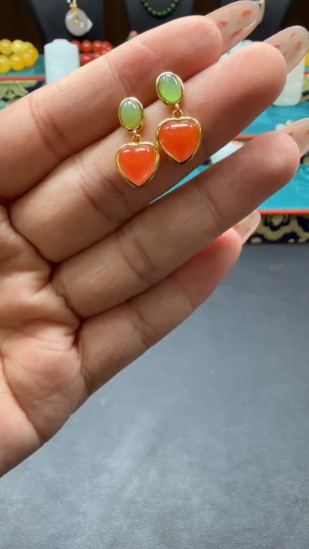 银S925镶嵌南红玛瑙耳饰kd07