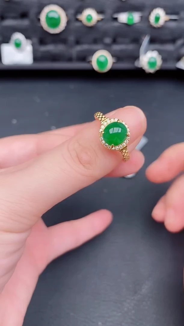 银S925镶嵌戒指翡翠天然a货翡翠271