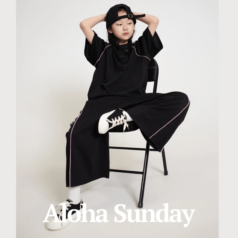 【亲子装】【身高105~175cm】阔腿裤插肩袖短袖套装时尚棉独特设计