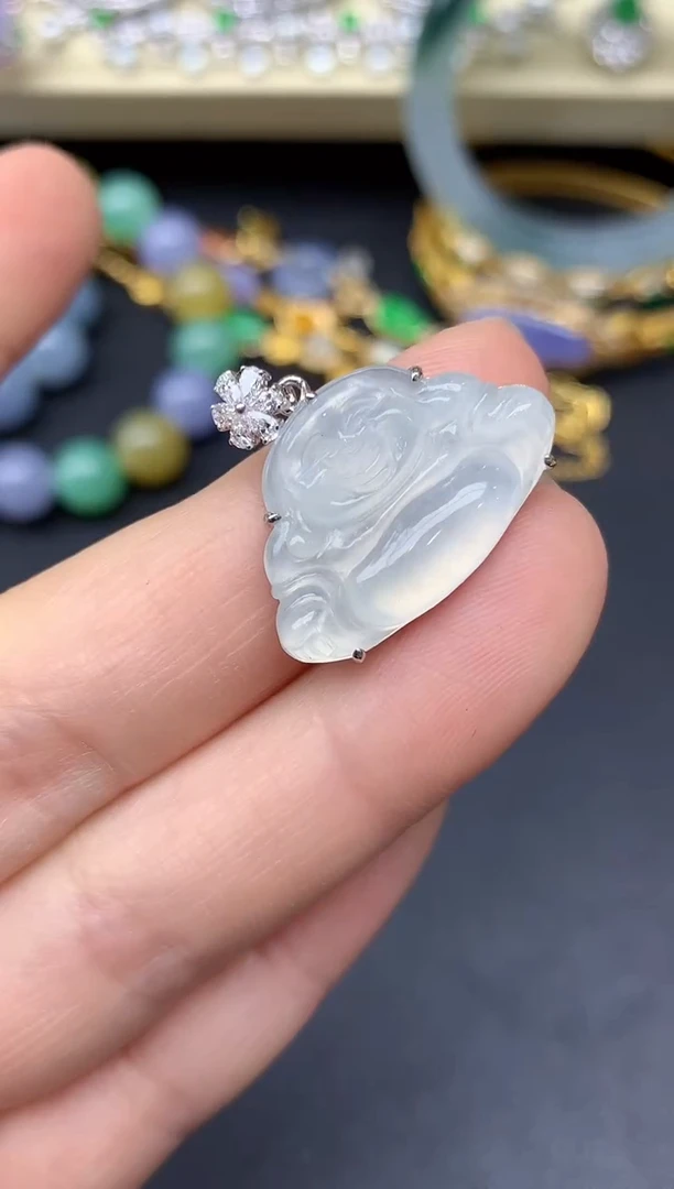 颈饰18K金镶嵌翡翠254-雪姐翡翠天天见