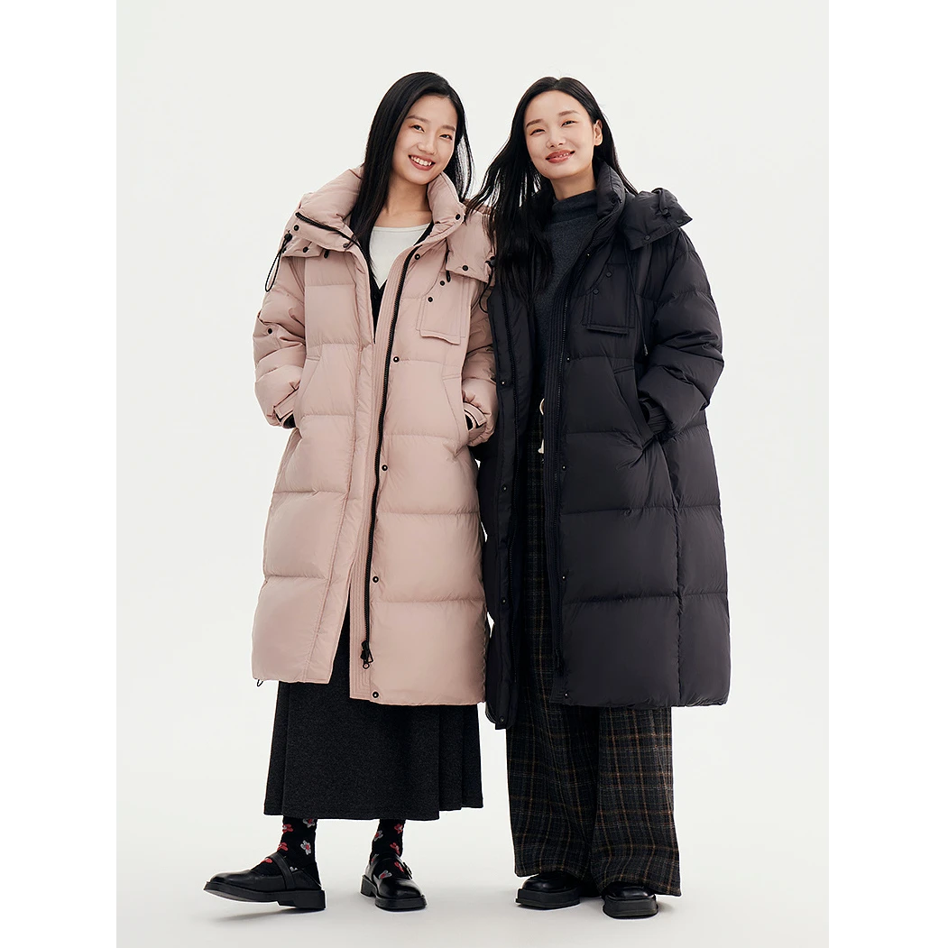 【门店同款】片断羽绒服24冬季新款连帽小个子过膝保暖长款鹅绒