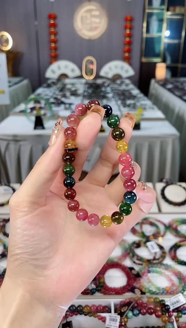 未镶嵌老矿碧玺色标彩虹冰体单圈手串8mm+碧玺dan多样性发货一条
